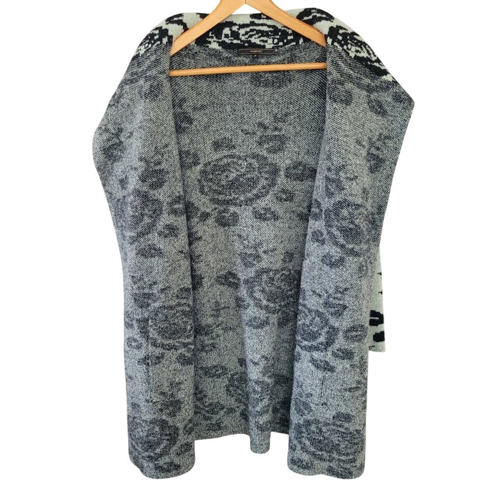 MaxSport Floral Long Cardigan Sweater Coat Duster Size M Mint Green Black Roses - Picture 8 of 9